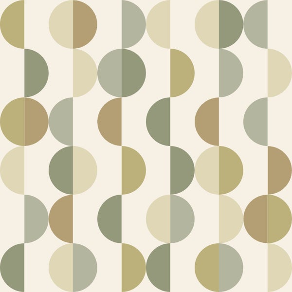 Geometrisches Muster mit Kreisen und Halbkreisen in verschiedenen Grün- und Beigetönen.
