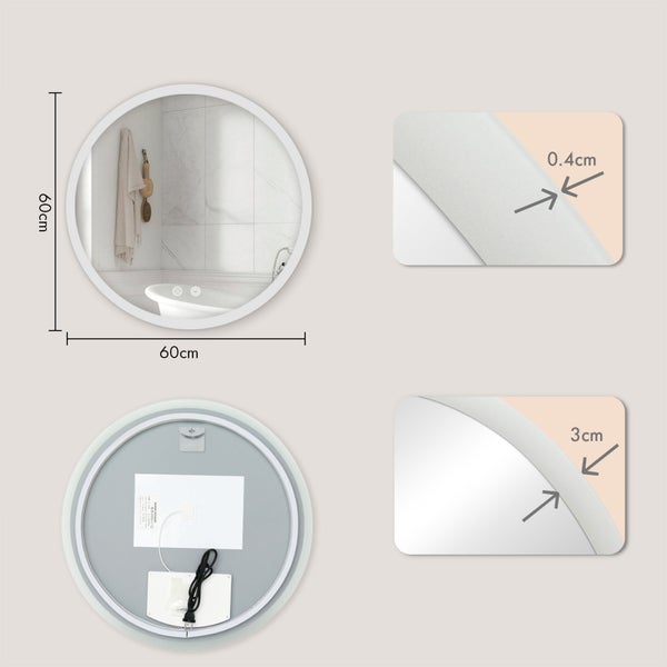 Floordirekt Badspiegel Liora mit LED-Beleuchtung Touch-Bedienung Weiß Ø 60 cm
