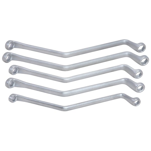 Fünf Ringschlüssel mit abgewinkeltem Kopf