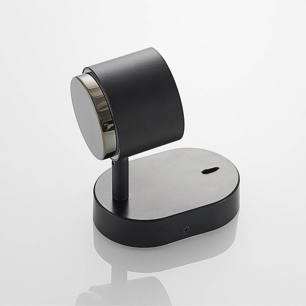 Halterung für Badzubehör aus Metall, mattschwarz mit Chromfront, ovale Montageplatte.