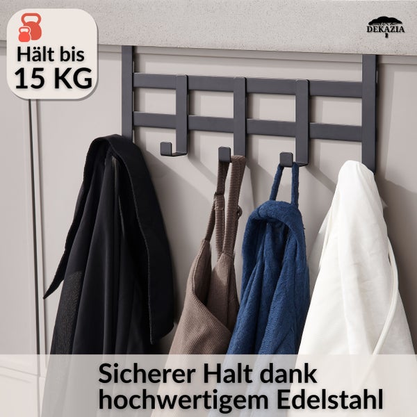 DEKAZIA® Türgarderobe zum Einhängen Schwarz-matt | Türgarderobe Kinderzimmer Kleiderhaken Tür Haken Tür Hakenleiste Innenseite Tür Garderobe Türhakenleiste Türhänger Garderobenhaken Kinder Türhaken