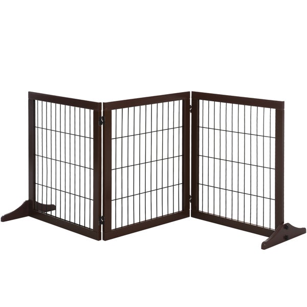 PawHut Absperrgitter für Hunde Schutzgitter Hundegitter mit Stützfüßen Treppengitter Hundeabsperrgitter Türschutzgitter für Kamin & Ofen, Kiefernholz Braun 185 x 36 x 71 cm