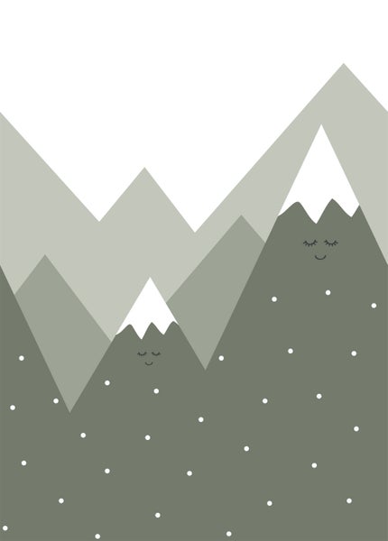 Illustration von Bergen mit Gesichtern und Schneeflocken