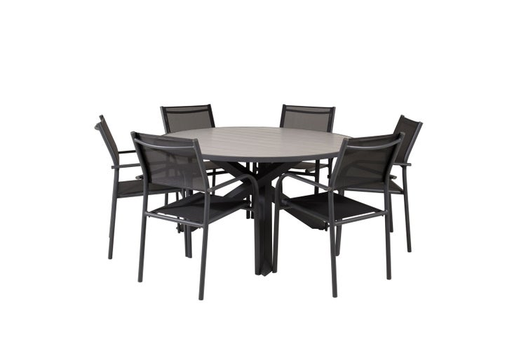 Parma Gartenset Tisch Ø140cm und 6 Stühle Santorini schwarz, grau. 140 X 140 X 73 cm