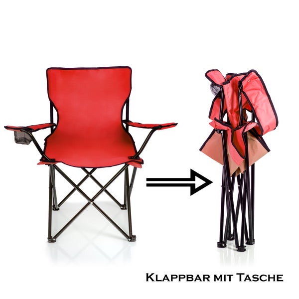 BigDean Faltstuhl ROT Campingstuhl Anglerstuhl mit Getränkehalter & Tragetasche - Anglersessel klappbar - Klappstuhl Gartenstuhl Faltstuhl Relaxsessel Angelsessel faltbar
