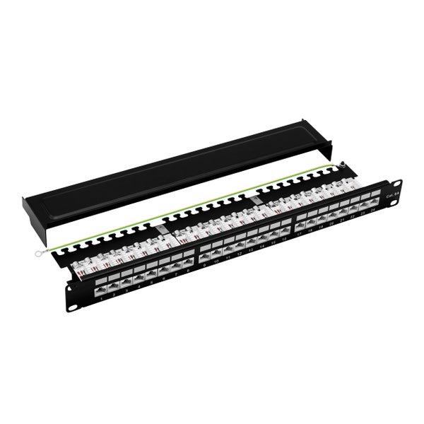 ProfiPatch Cat6a Patchpanel Patchfeld 19 Zoll 24 Port Verteilerfeld für Keystone Module RJ45 Rackeinbau geschirmt 1HE schwarz
