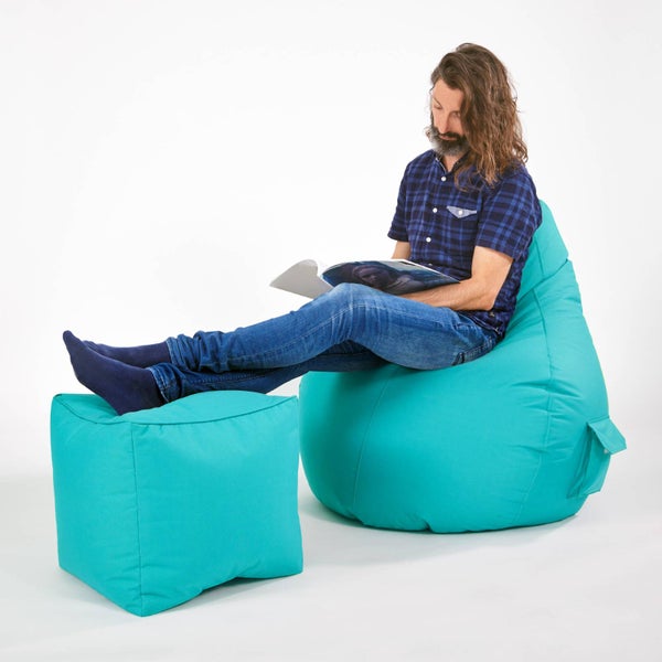 Green Bean Sitzsack-Hocker 40x40x40cm mit EPS-Perlen Füllung - Fußhocker Fußkissen Sitz-Pouf für Sitzsäcke - Bodenkissen für Kinder und Erwachsene - Fußablage Sitzkissen Sitzhocker Aquamarin