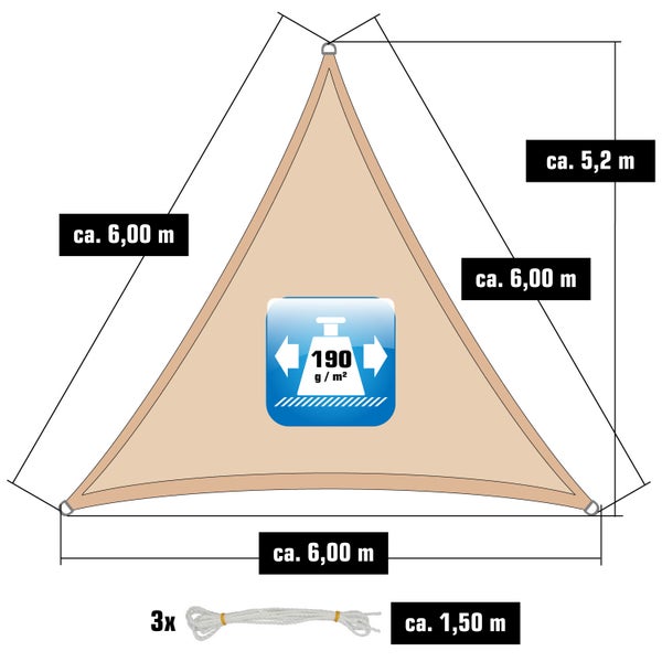 AMANKA 98% UV Schutz: 6x6x6 Sonnensegel Dreieckig Wasserdicht - Terrassendach Sonnenschutz Dreieck - Sonnensegel Garten Sonnenschutz für Trampolin Sonnensegel Pergola D Ring Dreieckig Sonnensegel Pool