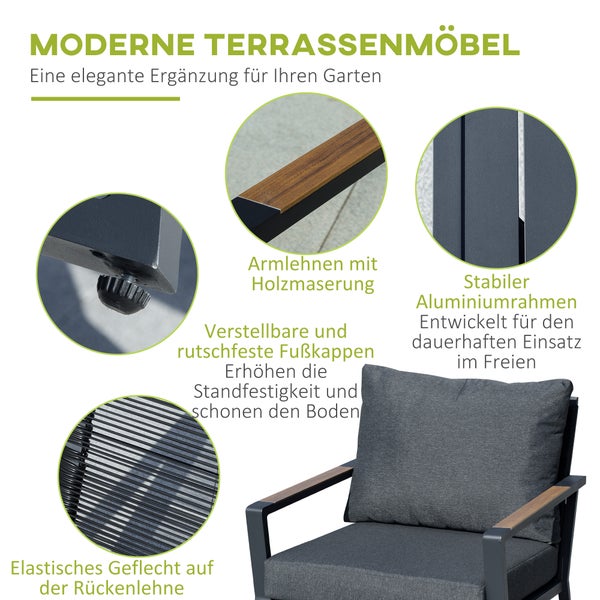 Outsunny 4-tlg. Gartenmöbel-Set, 134B x 80T x 79H cm, Aluminium, Polyester, Polyrattan, grau