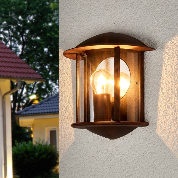 Lindby Wandleuchte außen Maelis (spritzwassergeschützt (Modern) in Braun aus Aluminium (1 flammig, E27) - Außenwandleuchten Wandlampe Led Außenlampe Outdoor für Außenwand/Hauswand Haus