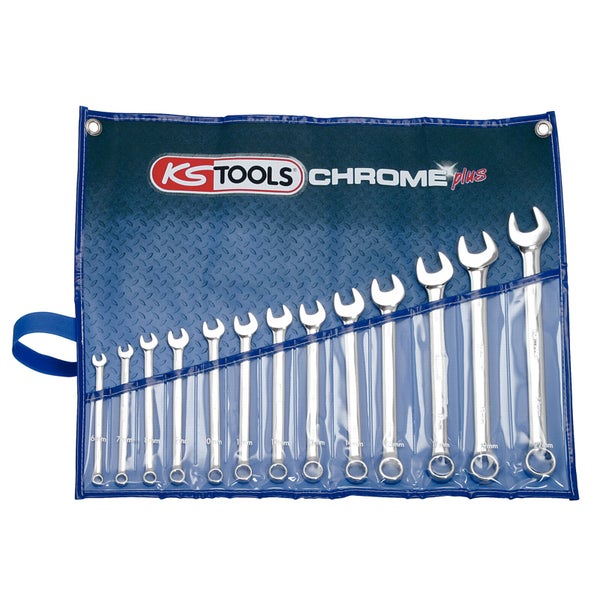 Satz aus Gabelschlüsseln verschiedener Größen mit Aufbewahrungstasche