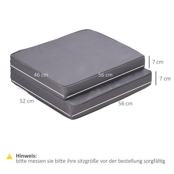 Outsunny 2er-Set Sitzkissen, 56 x 52 cm Stuhlkissen mit Reißverschluss, Stoffbezug, 7cm dick Polsterauflage, waschbar Sitzpolster für Haus, Garten, Auto, Büro, Sofa, Stühle, Hellgrau