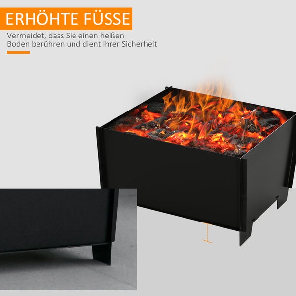 Outsunny Feuerschale, demontierbar, steckbar, für Garten, Camping, BBQ, 50 x 50 x 30 cm, Stahl, Schwarz
