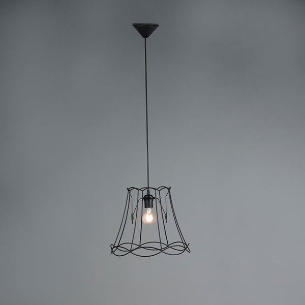 Hängelampe mit Drahtschirm und Glühbirne