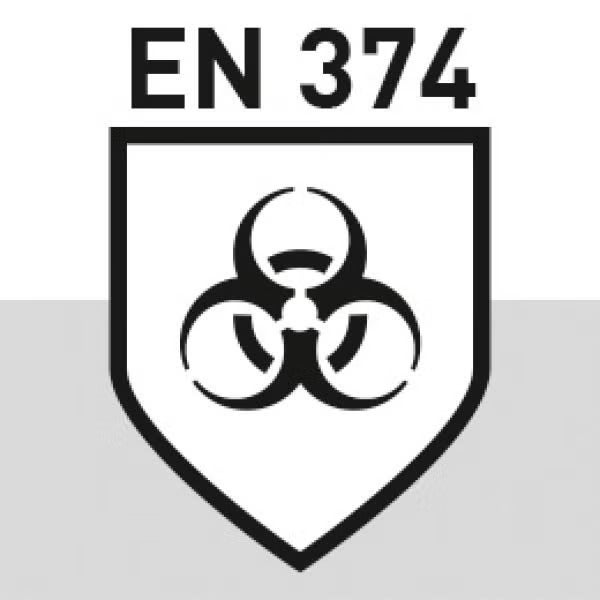 Symbol für Schutzhandschuhe gegen gefährliche Chemikalien und Mikroorganismen gemäß Europäischer Norm 374