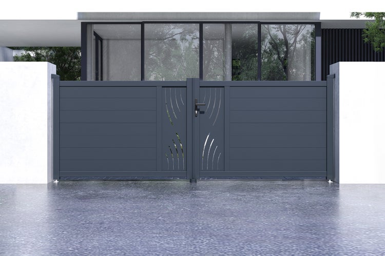 Flügeltor 3,5 m VELETA H.120 cm Aluminium + 2 EIFEL-Pfosten 15 x 15 cm H. 166 cm