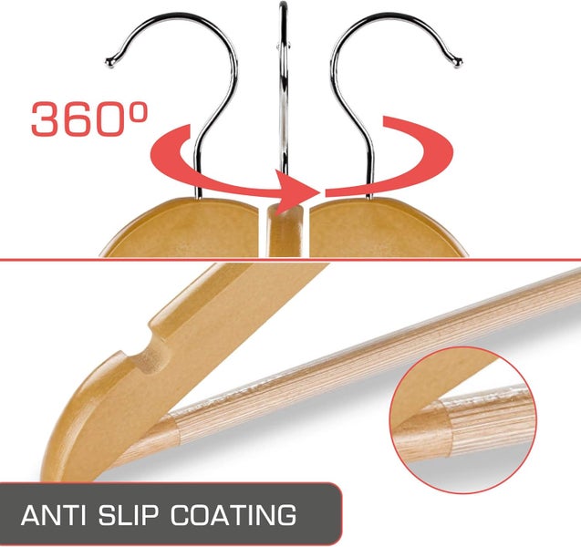 Detailaufnahme eines Kleiderbügels mit drehbarem Haken und rutschfester Beschichtung