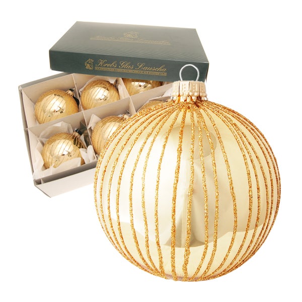 Gold glanz 8cm Glaskugel mit goldenen Linien (6 Stück) (GMK), 6 Stck., Weihnachtsbaumkugeln, Christbaumschmuck, Weihnachtsbaumanhänger
