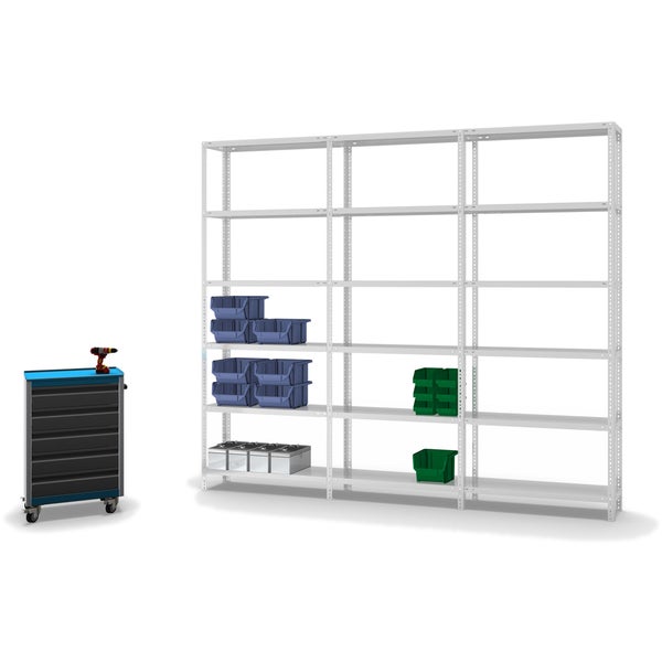 PROREGAL Fachbodenregal Schraubsystem Medium-Duty Grundregal HxBxT 250 x 100 x 30 cm 6 Ebenen Fachlast 200 kg Beidseitig Nutzbar Lichtgrau