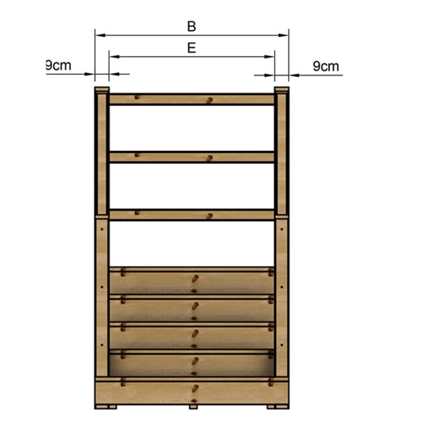 Abbildung eines Holzregals mit Größenangaben