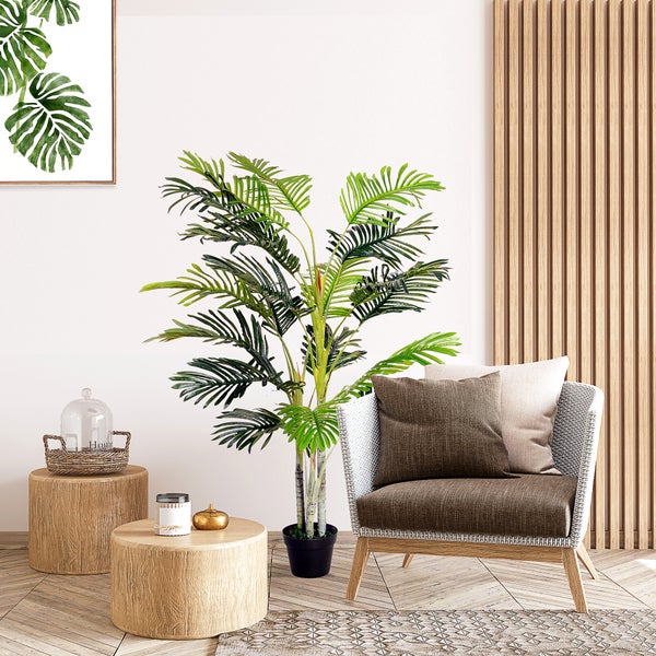 Geringer Wartungsaufwand Symbole für eine Kunstpflanze, die kein Gießen, Düngen oder Trimmen benötigt.