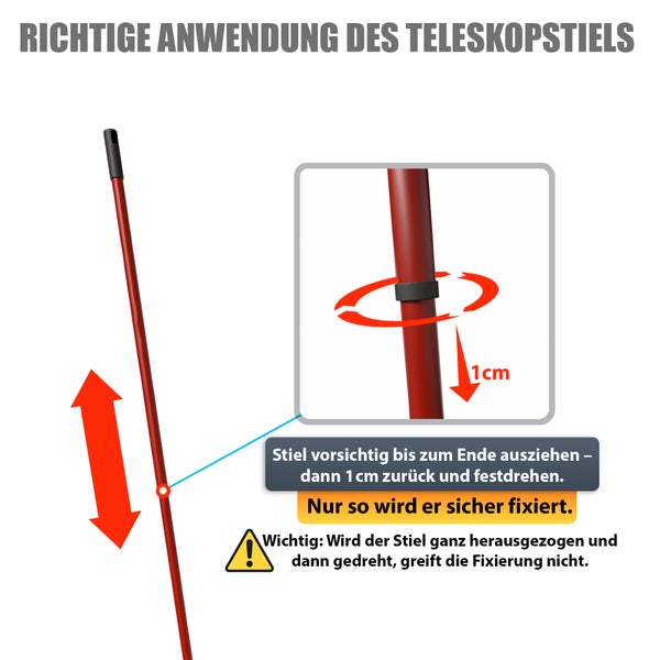 Anleitung zur richtigen Anwendung eines Teleskopstiels mit Drehmechanismus zur Fixierung