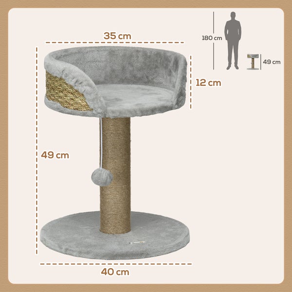 PawHut Kratzbaum klein, 49 cm Katzenbaum, Katzenkratzbaum mit Spielball, Liegefläche, Kletterbaum für Katzen bis 4 kg, Katzenmöbel, Jute Grau