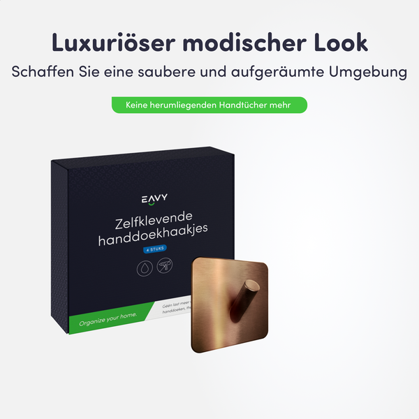 EAVY selbstklebende Handtuchhaken 4 Stück mit Produktverpackung, bronzefarbenes Metall, Montage ohne Bohren.