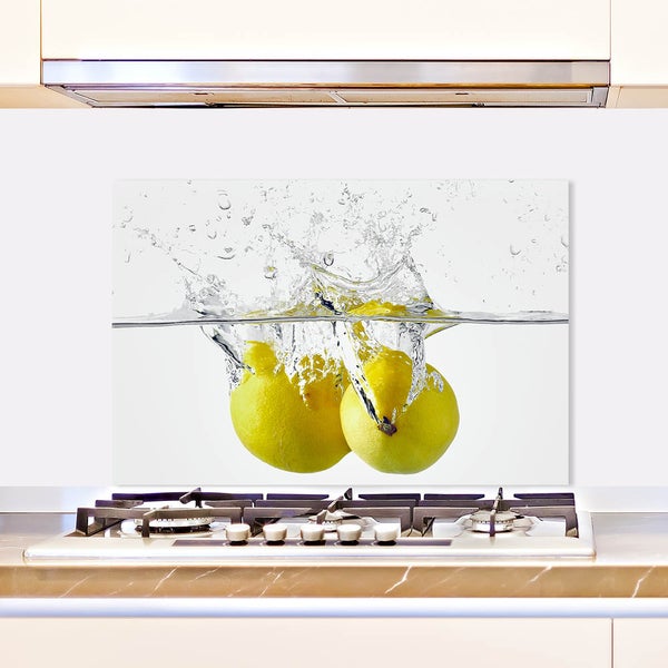 Küchen Spritzschutz | Küchenrückwand | Alu-DiBond | Fliesenschutz für den Herd und Spüle | Küche | Küchenfliesen | Fliesenspiegel | Rückwand, Größe: 60 x 40 x 0.3 cm Küchenrückwand und Spritzschutz Zitronen im Wasser