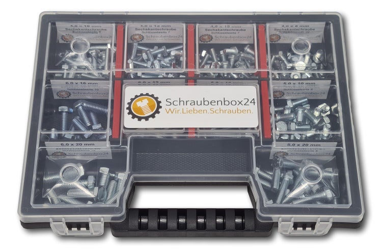 Sechskantschrauben Sortiment M4-M5-M6  // 8mm-20mm 215 tlg. Schraubenbox Vollgewindeschrauben Maschinenschrauben Gewindeschrauben Sechskantschrauben