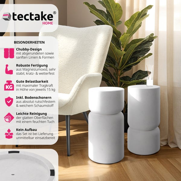 2er Set Beistelltisch  tectake Amine 28 x 54,5 cm  Chubby-Design weiß