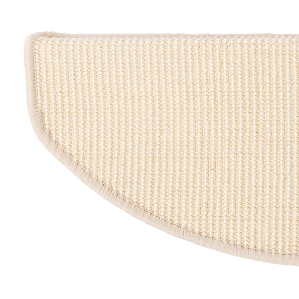 FLOORDIREKT Premium Sisal-Stufenmatte - Umkettelt & Selbstklebend - Halbrund - Elfenbein - 23,5 x 65 cm