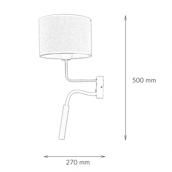 Technische Zeichnung einer Wandleuchte mit den Maßen 500 mm Höhe und 270 mm Ausladung.