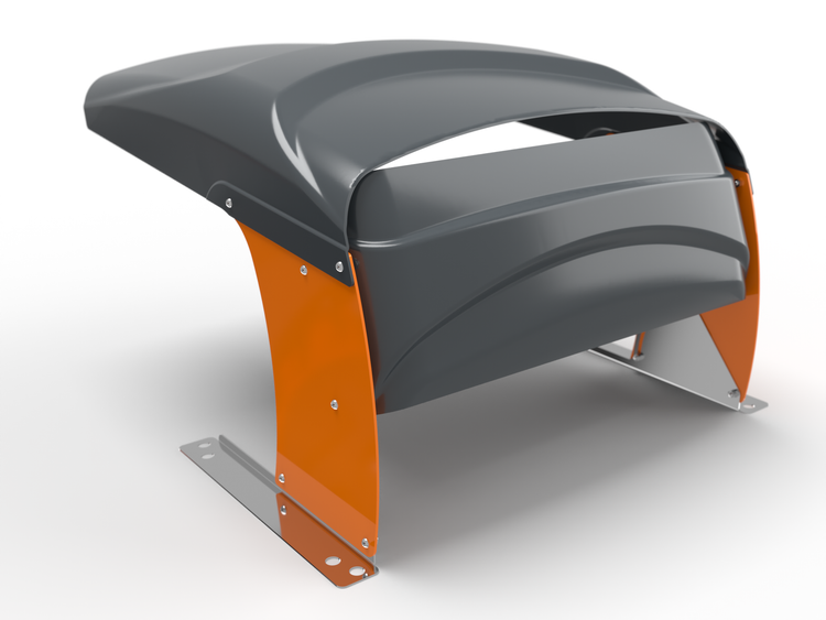 Graue Rasentraktor Kabinenhaube mit orangenen Seitenteilen