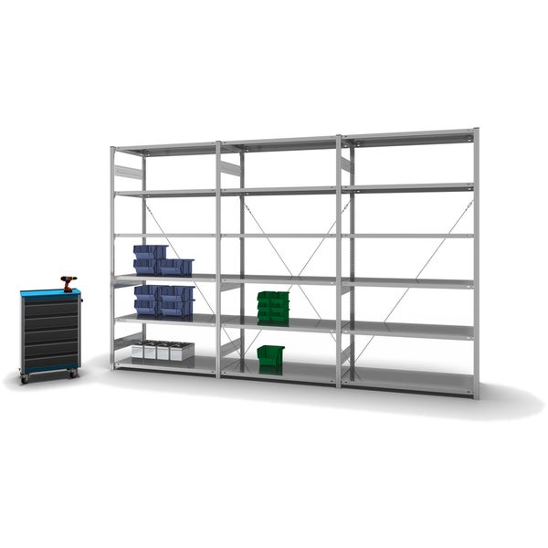 PROREGAL Fachbodenregal Stecksystem T-Profil Medium-Duty Grundregal HxBxT 250 x 130 x 60 cm 6 Ebenen Fachlast 240 kg Einseitig Nutzbar Verzinkt