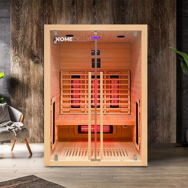 Home Deluxe – Infrarotkabine SONORA M – 135 x 105 x 190 cm - für 1- 2 Personen, 6 Vollspektrumstrahler, Holz: Hemlocktanne I Infrarotsauna, Sauna, Wärmekabine, Infrarot