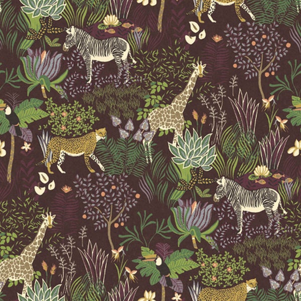 Tapete mit Dschungelmotiv, einschließlich Zebras, Leoparden und Giraffen