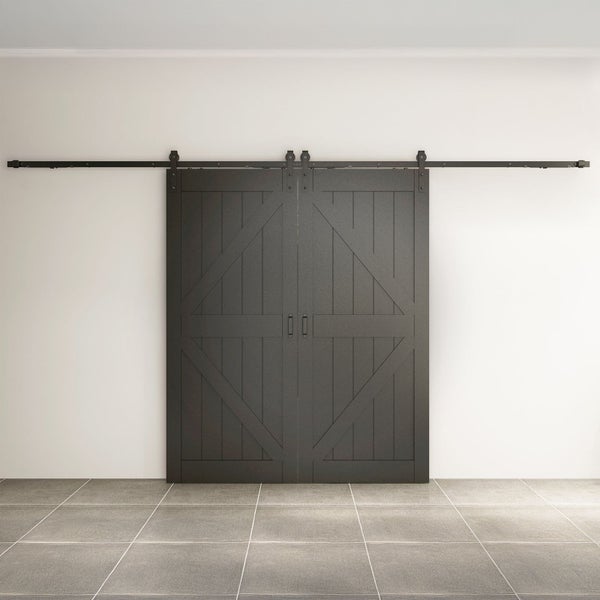 Holzschiebetür Komplettset Scheunentor schwarz Doppelflügelig Beschlag in schwarz - 1800x2150mm