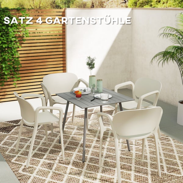 Outsunny Gartenstuhl 4er Set wetterfest Gartenstühle aus Kunststoff Stapelstuhl mit Armlehne Rückenlehne stapelbar Terrassenstuhl bis 120 kg belastbar Gartenmöbel für Hinterhof, Garten, Balkon Weiß