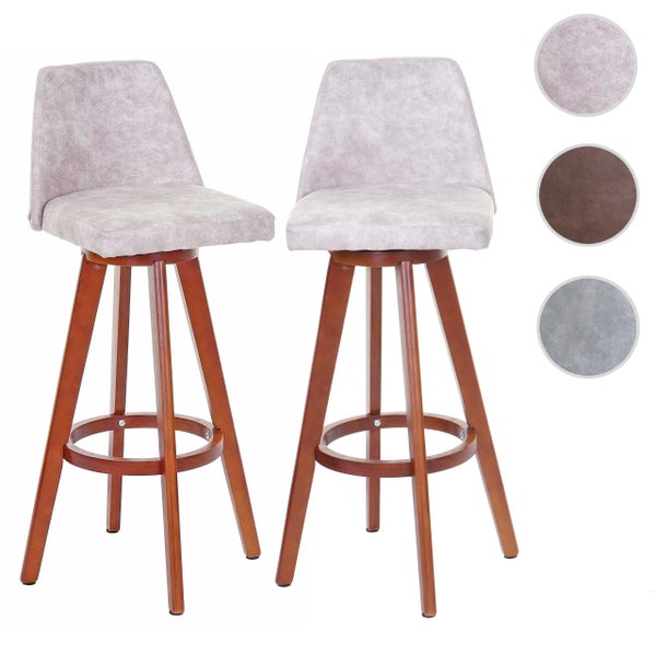 Zwei Barhocker mit drehbarem Sitz und Holzgestell