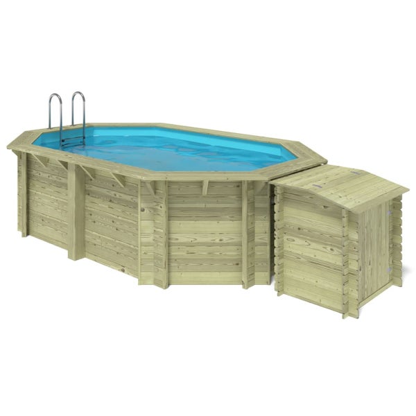 Holzpool mit Leiter und Geräteschuppen