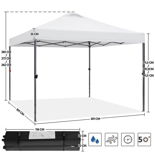 Party-Zelt mit wasserabweisendem Bezug, Windschutz, Zeitangabe und Lichtschutzfaktor 50 plus, inklusive Tragetasche