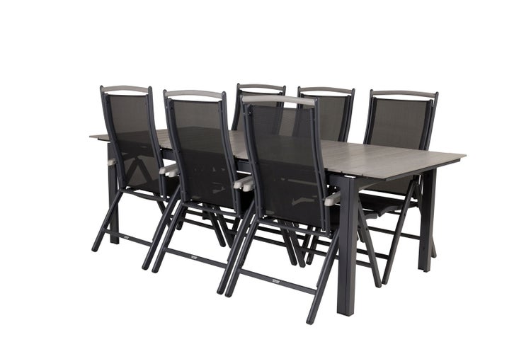 Levels Gartenset Tisch 100x229/310cm und 6 Stühle 5pos Albany schwarz, grau. 100 X 229 X 75 cm