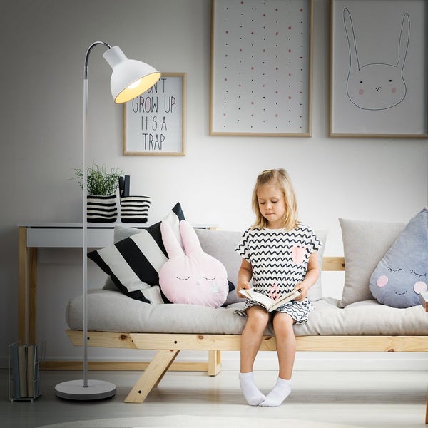 Stehlampe - Schalter, schwenkbar, E27 Fassung, max. 25W, Weiß