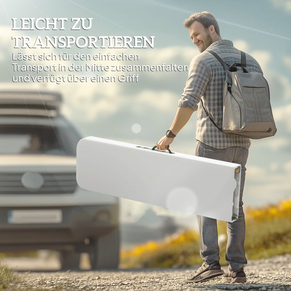 Outsunny 2er Set Bierzeltbank Klappbank 2 Personen 182cm klappbar Partybank mit Tragegriff, Metallbeine, wetterfest Campingbank für Indoor, Outdoor, Gartenbank bis 240 kg belastbar, Weiß
