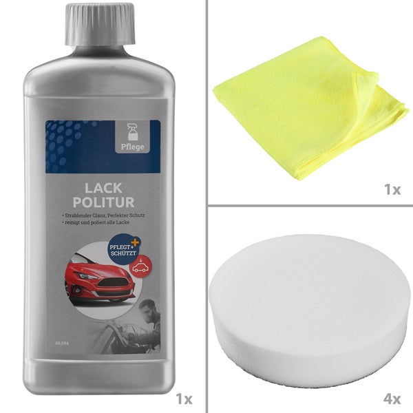16-teiliges Exzenter Poliermaschinen-Set tectake  inklusive Lackpolitur, Mikrofasertuch und 2 Ersatzkohlen 810 W schwarz/rot