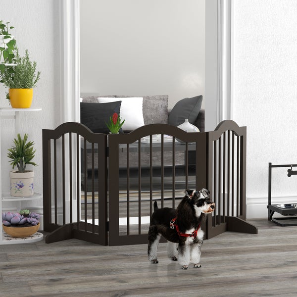 PawHut Absperrgitter Hund 3-teilig, 154,5 x 61 cm Faltbar Hundegitter mit Tür, Türschutzgitter mit 2 Stützfüßen, Freistehend Treppengitter für Küche, Flur, Kaffee