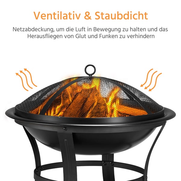 Feuerstelle mit Netzabdeckung zur Verhinderung von Funkenflug