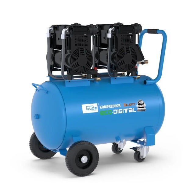 Güde Kompressor mit zwei Zylindern und Rädern