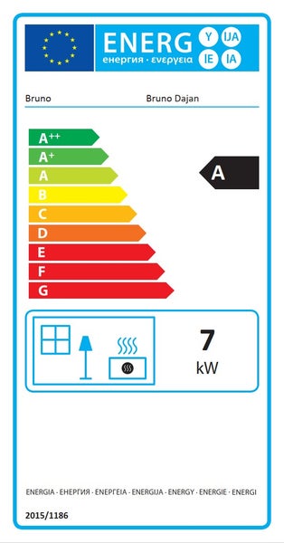 EU-Energielabel für Bruno Dajan, Energieeffizienzklasse A, Wärmeleistung 7 Kilowatt.